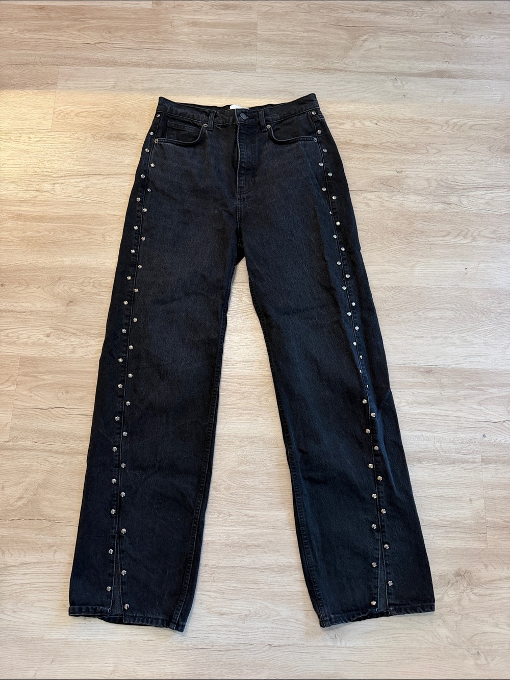 Reformation Black Wide-Leg Jeans with Silver Studs